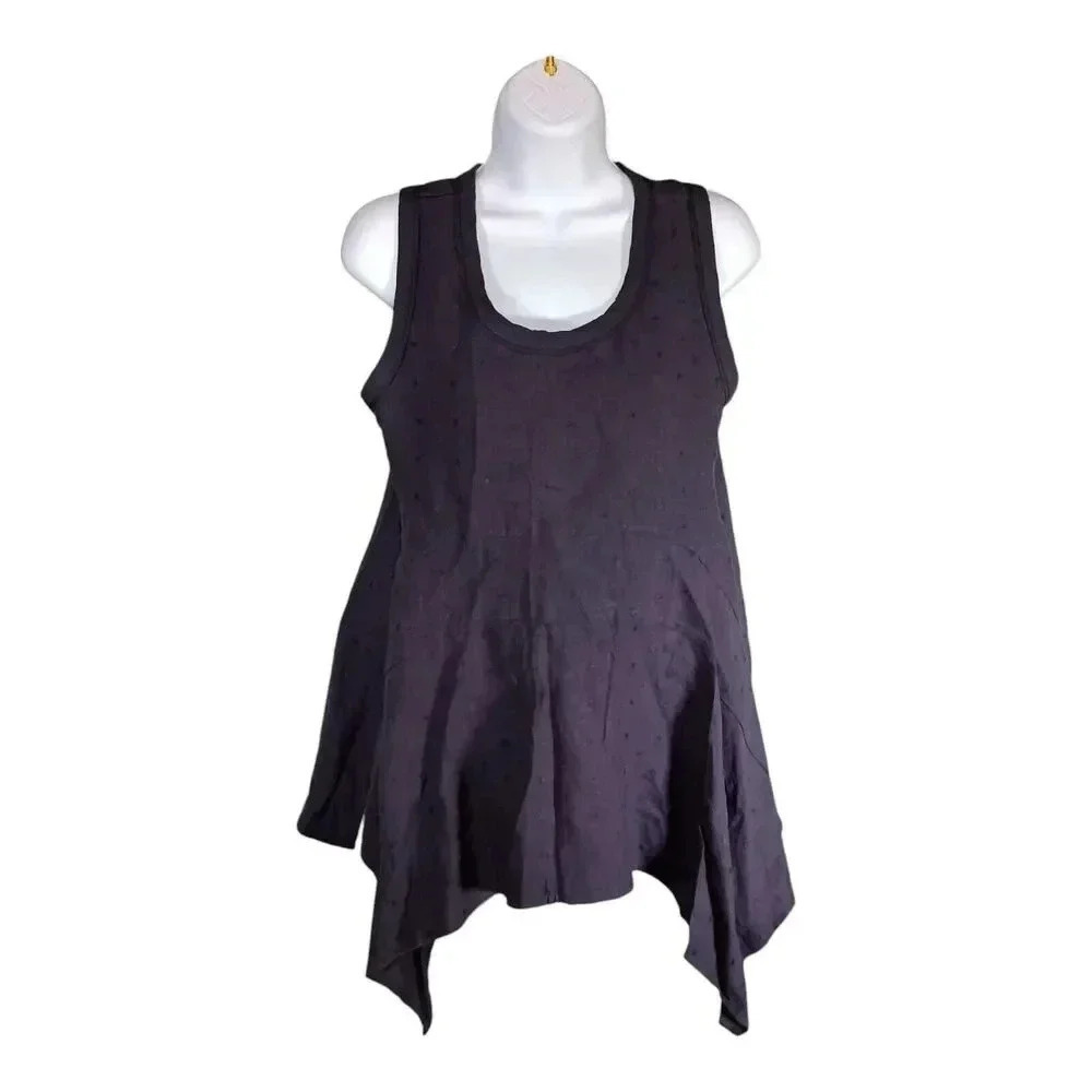 7115 By Szeki Linen Top Sleeveless Lagenlook Asymmetrical Hem Blue Womens Medium